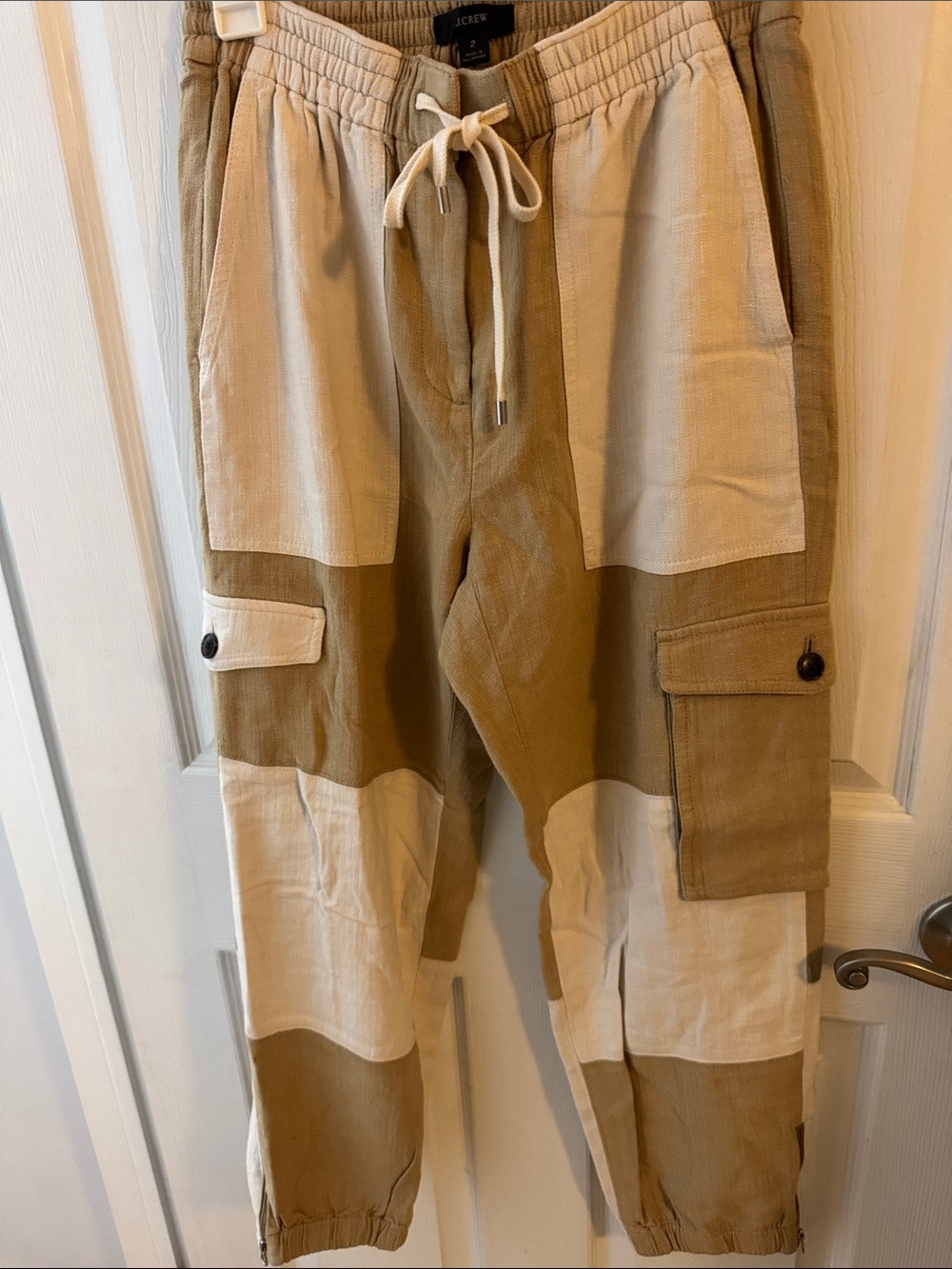 J. Crew Two-Tone Cargo Jogger Pants - Tan & Cream